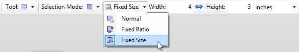 Fixed-size and fixed-ratio options for the Rectangle Select tool