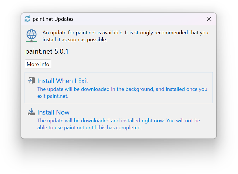 Paint.NET's automatic update screen